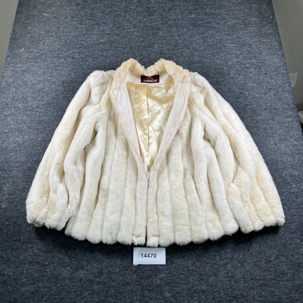 Vintage Jordache Faux Fur Jacket Womens 13/14 Cream Long Sleeve Made in USA